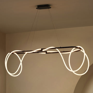 Lisette 59" Contemporary Minimalist 360 Adjustable Silicone Rope/Metal Dimmable Integrated LED Chandelier - JONATHAN Y